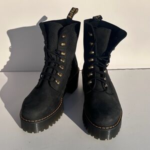 Dr Martens Leona black nubuck leather platform combat Women's Boots size 10 new